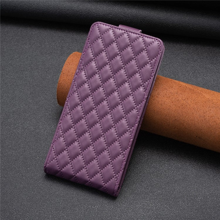BF30 For Samsung Galaxy A24 4G (162.1 x 77.6 x 8.3mm) Card Holder Imprinted Leather Phone Case Vertical Flip Stand Cover - Dark Purple