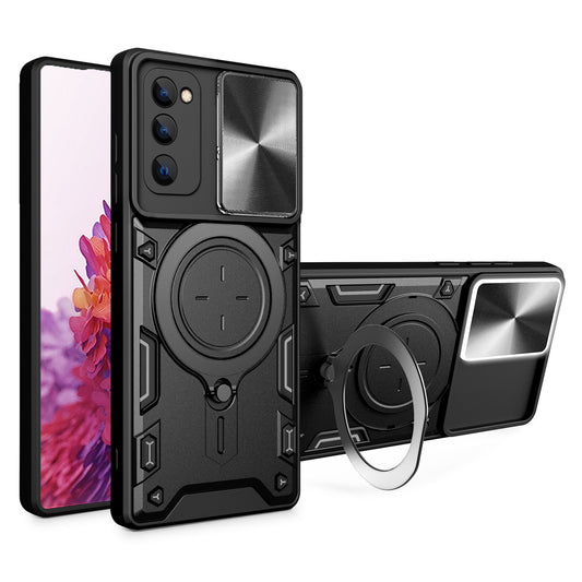 Kickstand Case for Samsung Galaxy S20 FE / S20 FE 5G / S20 FE 2022 / S20 Lite , Slide Camera Lid PC+TPU Phone Cover - Black