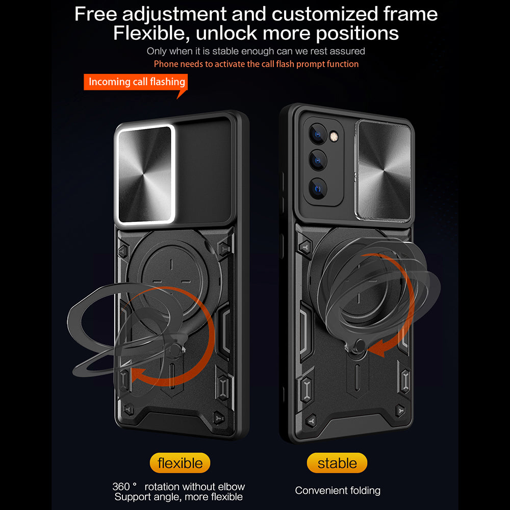 Kickstand Case for Samsung Galaxy S20 FE / S20 FE 5G / S20 FE 2022 / S20 Lite , Slide Camera Lid PC+TPU Phone Cover - Black