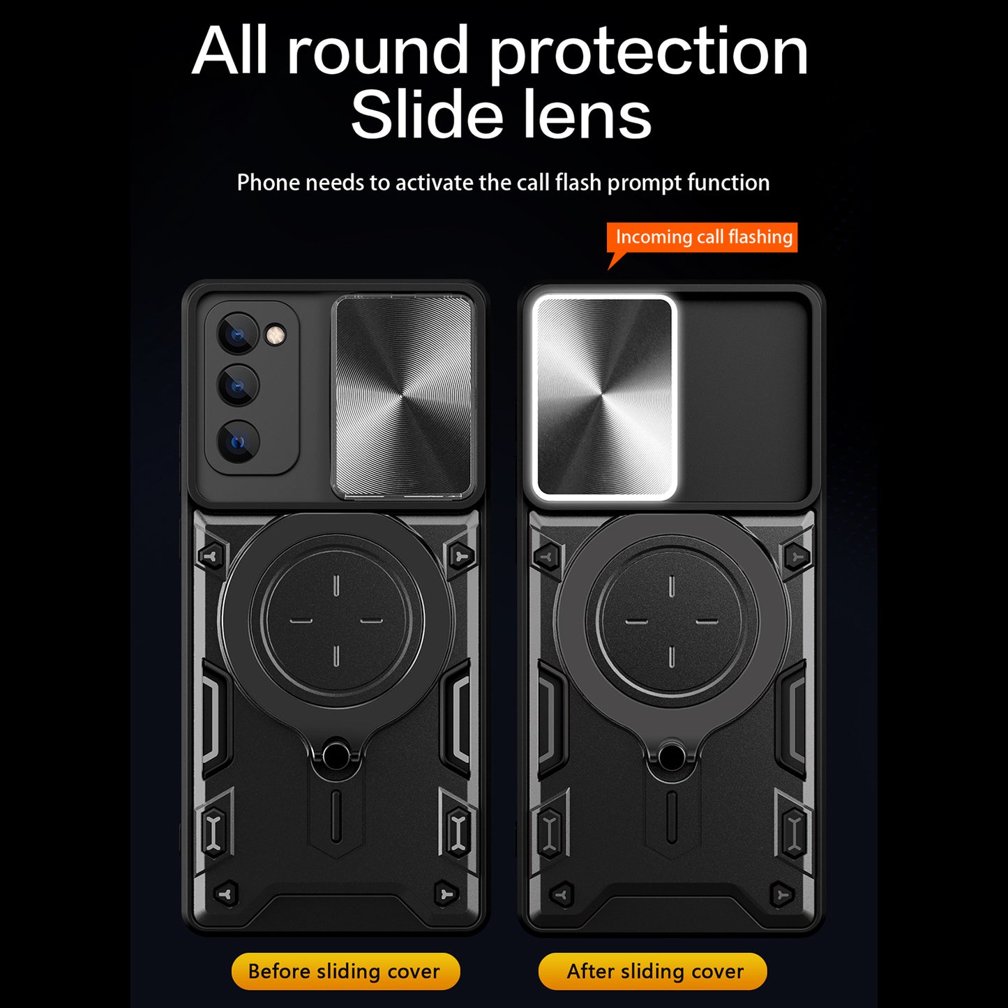 Kickstand Case for Samsung Galaxy S20 FE / S20 FE 5G / S20 FE 2022 / S20 Lite , Slide Camera Lid PC+TPU Phone Cover - Black