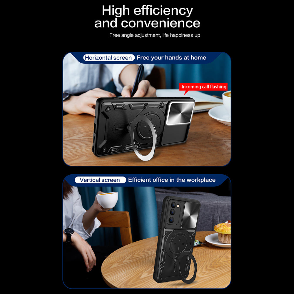 Kickstand Case for Samsung Galaxy S20 FE / S20 FE 5G / S20 FE 2022 / S20 Lite , Slide Camera Lid PC+TPU Phone Cover - Black