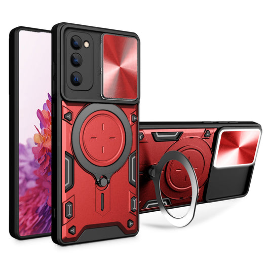 Kickstand Case for Samsung Galaxy S20 FE / S20 FE 5G / S20 FE 2022 / S20 Lite , Slide Camera Lid PC+TPU Phone Cover - Red