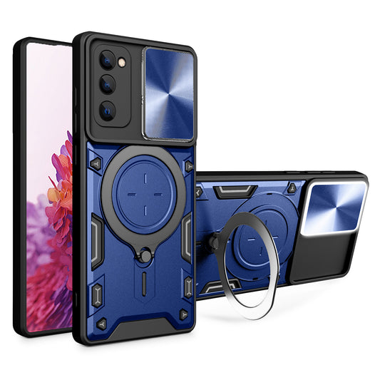 Kickstand Case for Samsung Galaxy S20 FE / S20 FE 5G / S20 FE 2022 / S20 Lite , Slide Camera Lid PC+TPU Phone Cover - Blue