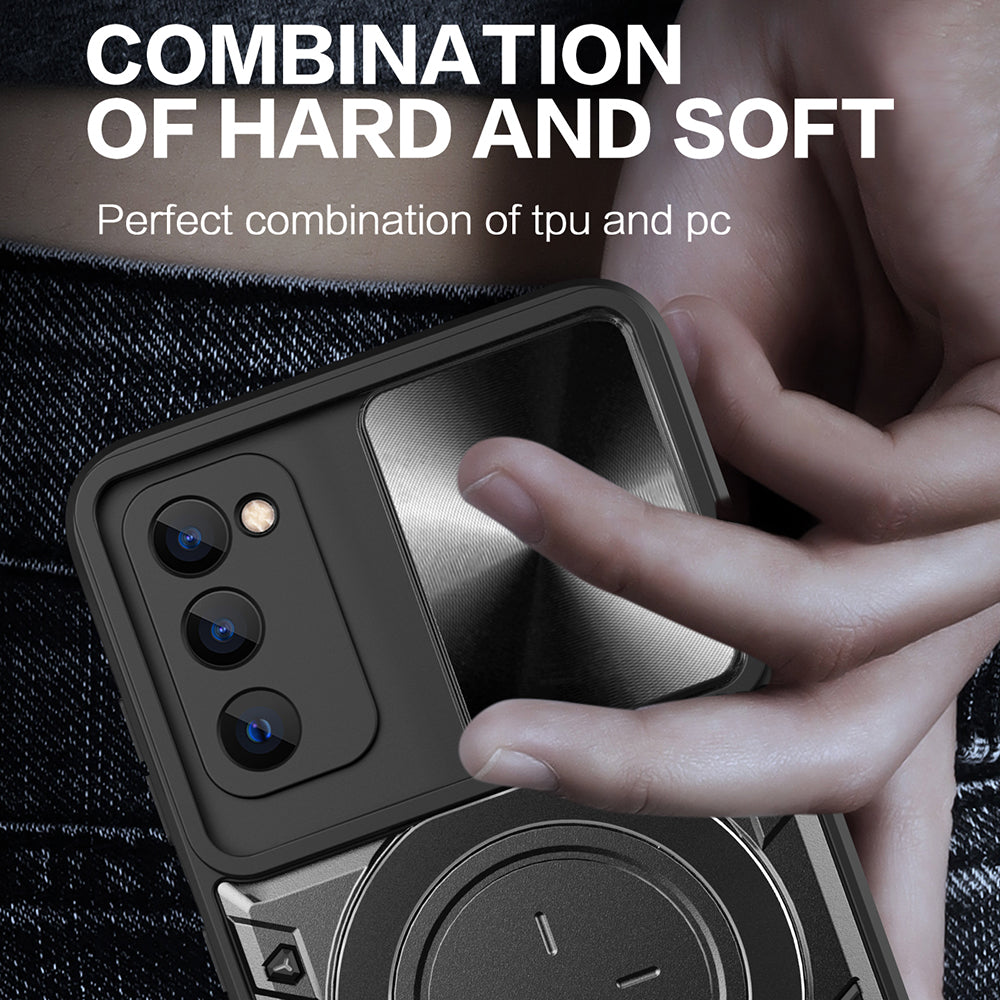 Kickstand Case for Samsung Galaxy S20 FE / S20 FE 5G / S20 FE 2022 / S20 Lite , Slide Camera Lid PC+TPU Phone Cover - Blue