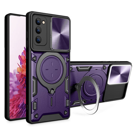 Kickstand Case for Samsung Galaxy S20 FE / S20 FE 5G / S20 FE 2022 / S20 Lite , Slide Camera Lid PC+TPU Phone Cover - Purple