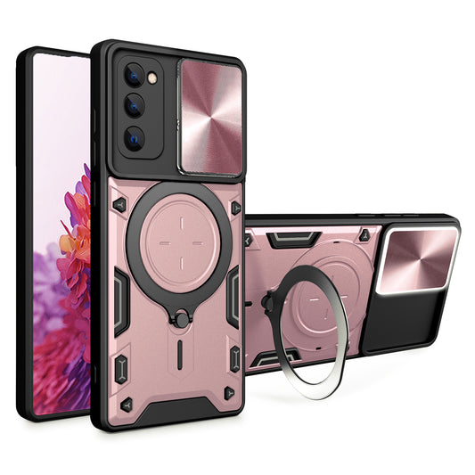 Kickstand Case for Samsung Galaxy S20 FE / S20 FE 5G / S20 FE 2022 / S20 Lite , Slide Camera Lid PC+TPU Phone Cover - Pink