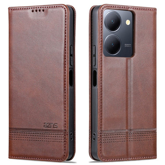 AZNS For vivo Y36 4G (Global) / Y78 (China) 5G PU Leather Wallet Case Flip Folio Viewing Stand Phone Cover - Coffee