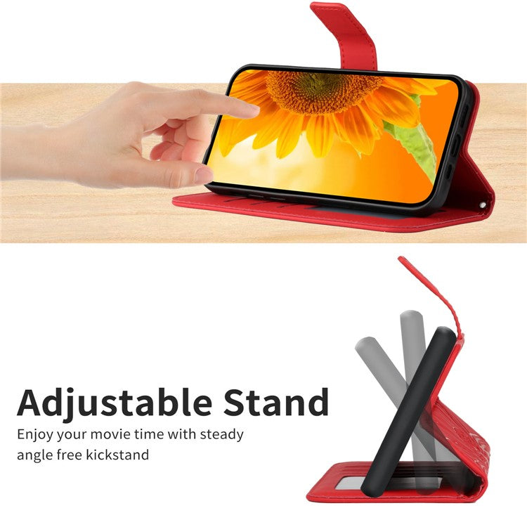 HT04 For Samsung Galaxy A25 5G (Global) (161.0 x 76.5 x 8.3mm) Leather Wallet Case Stand Cover with Hand Strap - Red