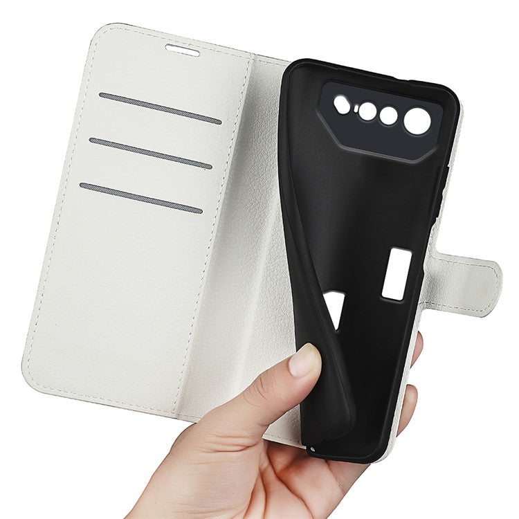 Litchi Texture Phone Case for Asus ROG Phone 7 5G , Wallet Phone Cover Stand PU Leather Shell - White