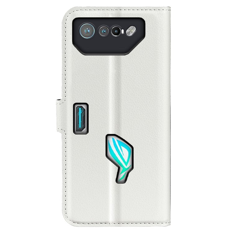 Litchi Texture Phone Case for Asus ROG Phone 7 5G , Wallet Phone Cover Stand PU Leather Shell - White