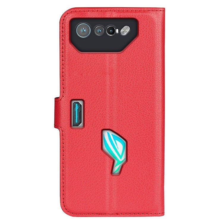 Litchi Texture Phone Case for Asus ROG Phone 7 5G , Wallet Phone Cover Stand PU Leather Shell - Red