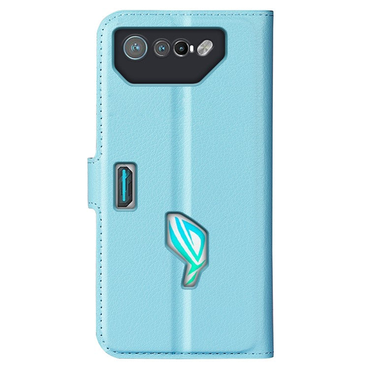 Litchi Texture Phone Case for Asus ROG Phone 7 5G , Wallet Phone Cover Stand PU Leather Shell - Blue