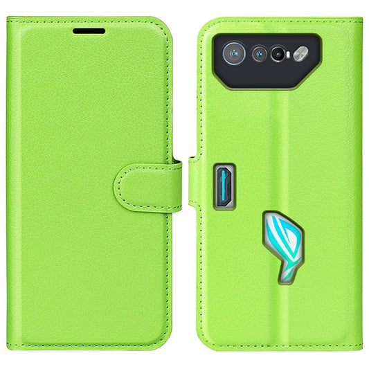 Litchi Texture Phone Case for Asus ROG Phone 7 5G , Wallet Phone Cover Stand PU Leather Shell - Green