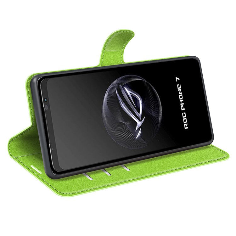 Litchi Texture Phone Case for Asus ROG Phone 7 5G , Wallet Phone Cover Stand PU Leather Shell - Green