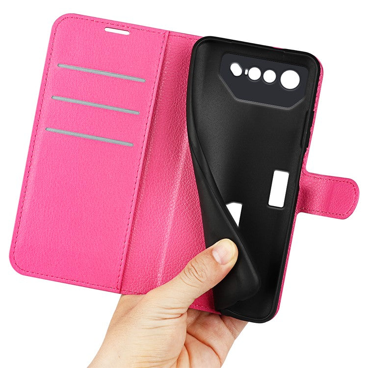Litchi Texture Phone Case for Asus ROG Phone 7 5G , Wallet Phone Cover Stand PU Leather Shell - Rose