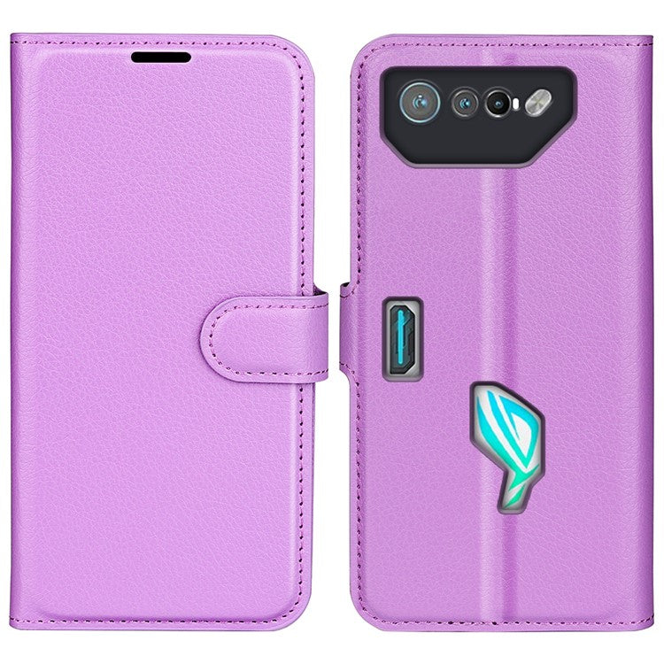 Litchi Texture Phone Case for Asus ROG Phone 7 5G , Wallet Phone Cover Stand PU Leather Shell - Purple