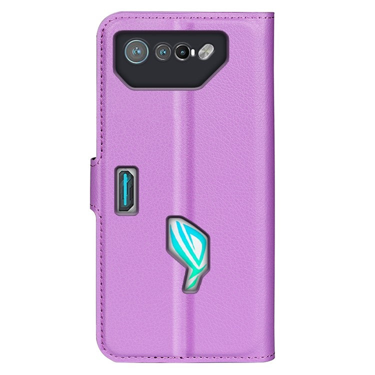 Litchi Texture Phone Case for Asus ROG Phone 7 5G , Wallet Phone Cover Stand PU Leather Shell - Purple