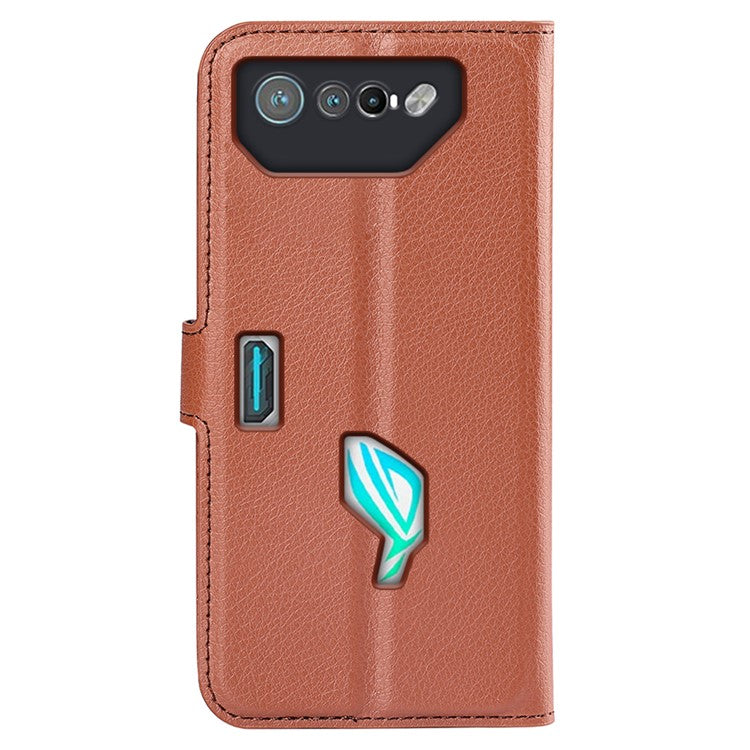Litchi Texture Phone Case for Asus ROG Phone 7 5G , Wallet Phone Cover Stand PU Leather Shell - Brown