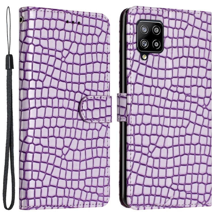 For Samsung Galaxy A42 5G Book Style Crocodile Texture Phone Case Leather Cover Stand Wallet with Hand Strap - Purple
