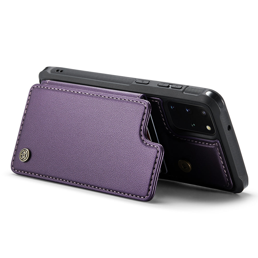 CASEME C22 Series For Samsung Galaxy S20 Plus 5G / S20 Plus 4G RFID Blocking Card Holder Case Leather+TPU Kickstand Phone Cover - Purple