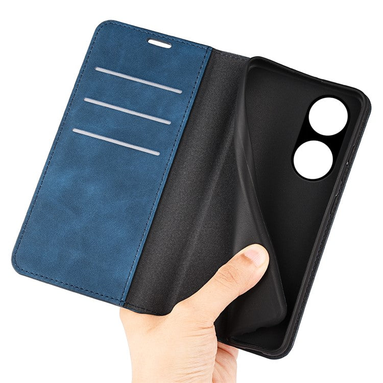 Skin-touch Stand Cover for Oppo A1 5G / A98 5G PU Leather Wallet Smartphone Shell Flip Case - Blue