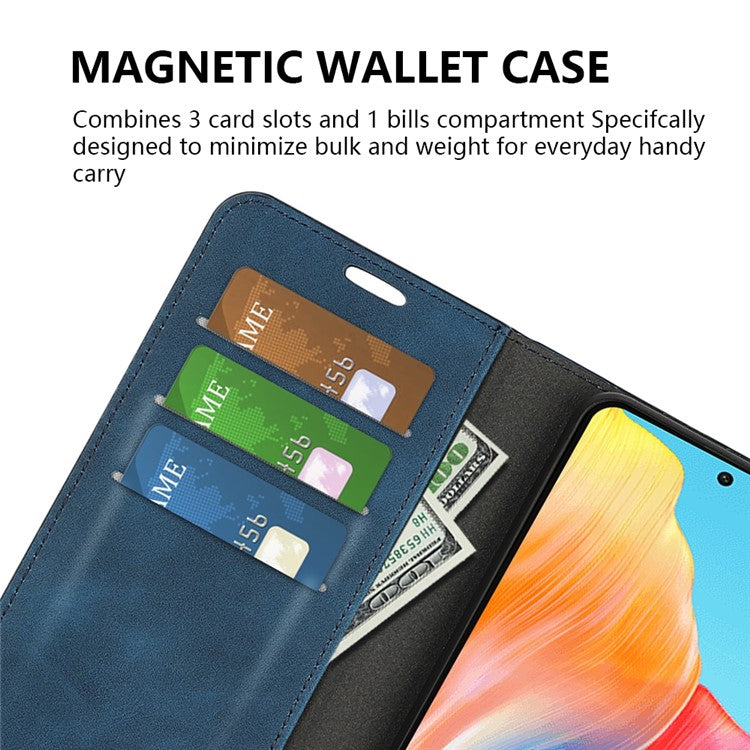 Skin-touch Stand Cover for Oppo A1 5G / A98 5G PU Leather Wallet Smartphone Shell Flip Case - Blue
