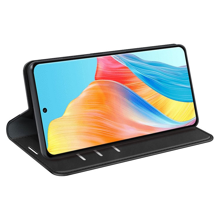 Skin-touch Stand Cover for Oppo A1 5G / A98 5G PU Leather Wallet Smartphone Shell Flip Case - Black