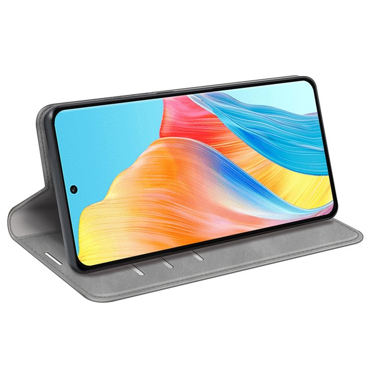 Skin-touch Stand Cover for Oppo A1 5G / A98 5G PU Leather Wallet Smartphone Shell Flip Case - Grey