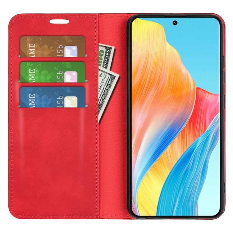 Skin-touch Stand Cover for Oppo A1 5G / A98 5G PU Leather Wallet Smartphone Shell Flip Case - Red