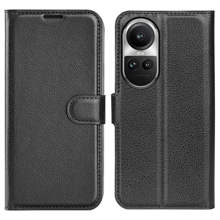 Litchi Texture PU Leather Phone Cover for Oppo Reno10 5G (Global) Wallet Stand Protective Phone Case - Black