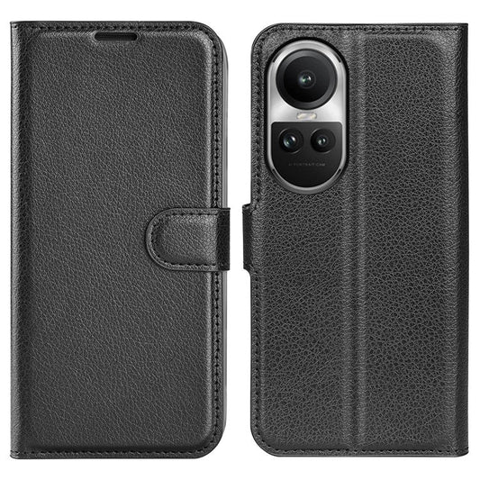 Litchi Texture PU Leather Phone Cover for Oppo Reno10 5G (Global) Wallet Stand Protective Phone Case - Black