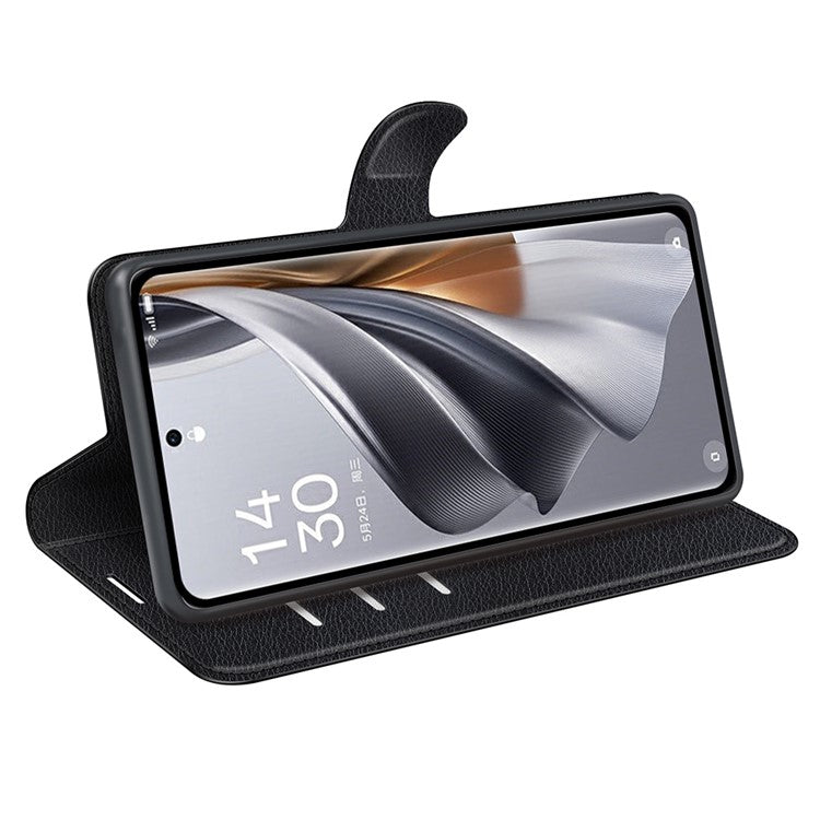 Litchi Texture PU Leather Phone Cover for Oppo Reno10 5G (Global) Wallet Stand Protective Phone Case - Black