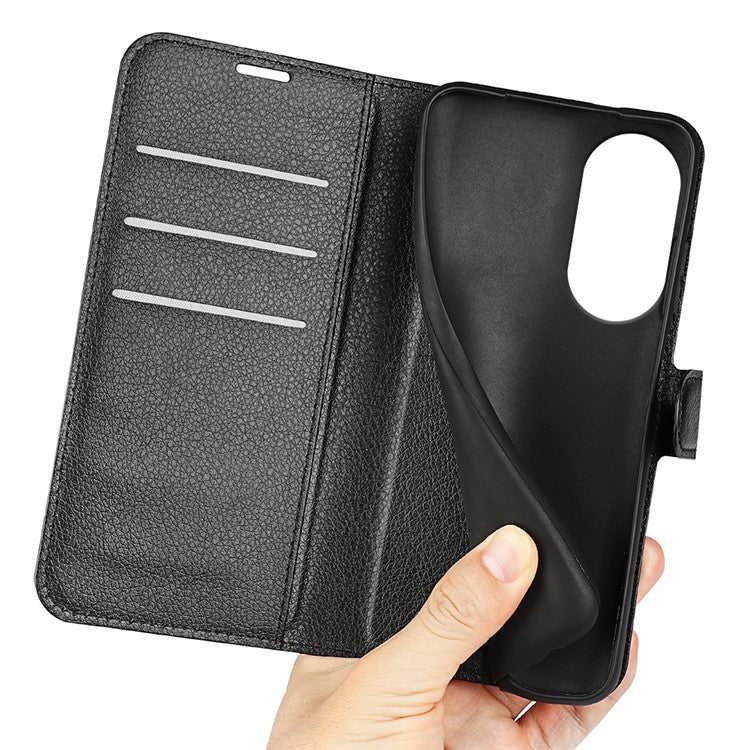 Litchi Texture PU Leather Phone Cover for Oppo Reno10 5G (Global) Wallet Stand Protective Phone Case - Black