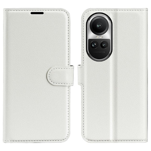 Litchi Texture PU Leather Phone Cover for Oppo Reno10 5G (Global) Wallet Stand Protective Phone Case - White