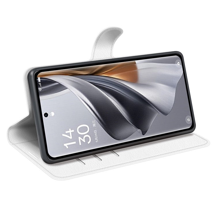 Litchi Texture PU Leather Phone Cover for Oppo Reno10 5G (Global) Wallet Stand Protective Phone Case - White