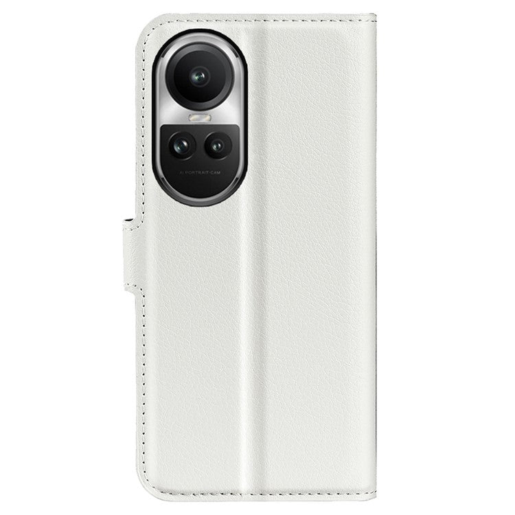 Litchi Texture PU Leather Phone Cover for Oppo Reno10 5G (Global) Wallet Stand Protective Phone Case - White
