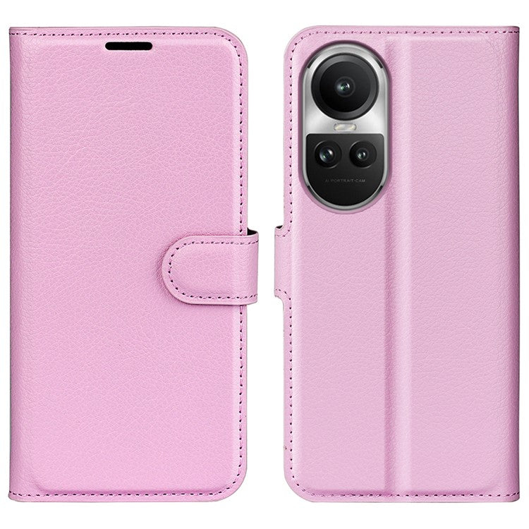 Litchi Texture PU Leather Phone Cover for Oppo Reno10 5G (Global) Wallet Stand Protective Phone Case - Pink