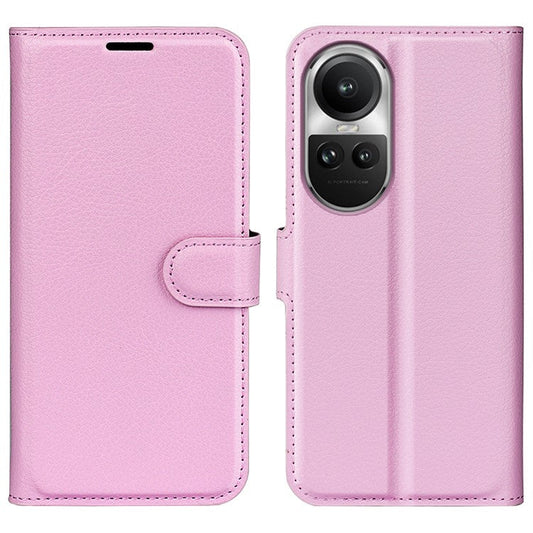 Litchi Texture PU Leather Phone Cover for Oppo Reno10 5G (Global) Wallet Stand Protective Phone Case - Pink