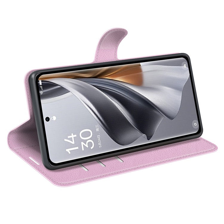 Litchi Texture PU Leather Phone Cover for Oppo Reno10 5G (Global) Wallet Stand Protective Phone Case - Pink