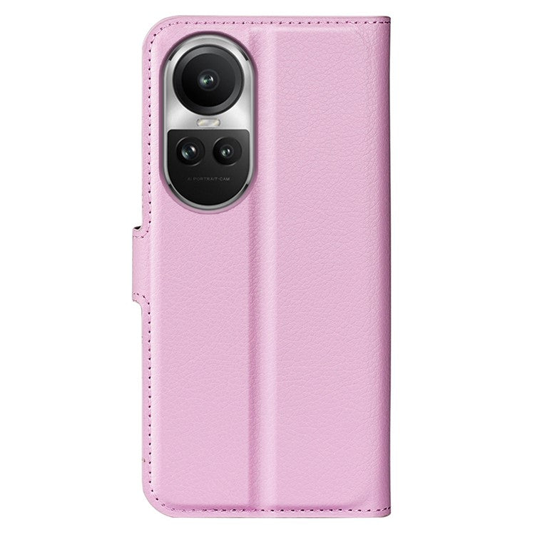 Litchi Texture PU Leather Phone Cover for Oppo Reno10 5G (Global) Wallet Stand Protective Phone Case - Pink