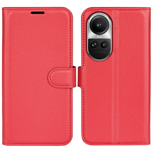 Litchi Texture PU Leather Phone Cover for Oppo Reno10 5G (Global) Wallet Stand Protective Phone Case - Red