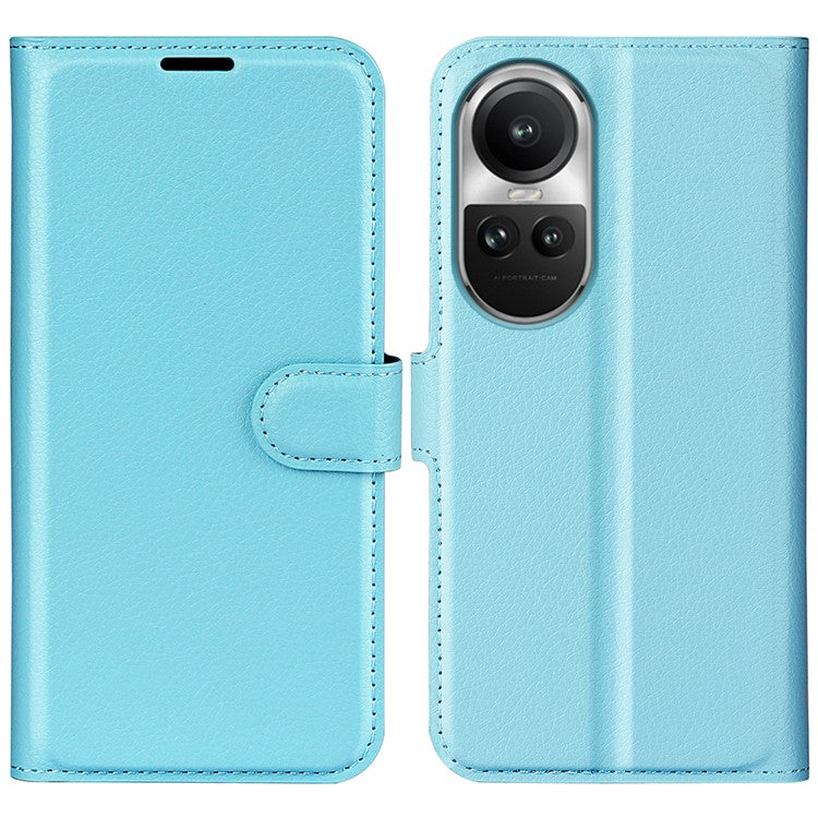 Litchi Texture PU Leather Phone Cover for Oppo Reno10 5G (Global) Wallet Stand Protective Phone Case - Blue