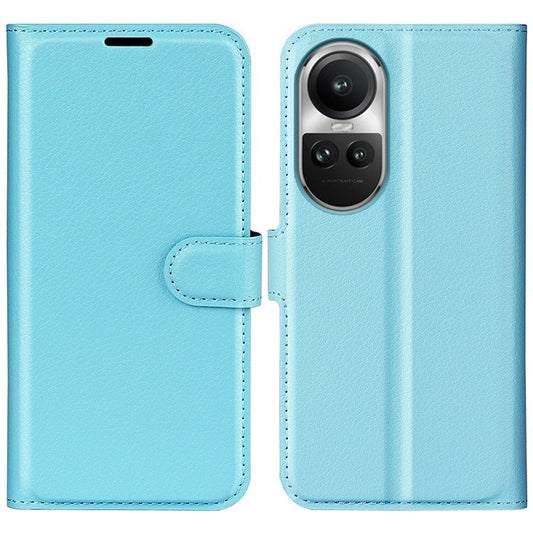 Litchi Texture PU Leather Phone Cover for Oppo Reno10 5G (Global) Wallet Stand Protective Phone Case - Blue