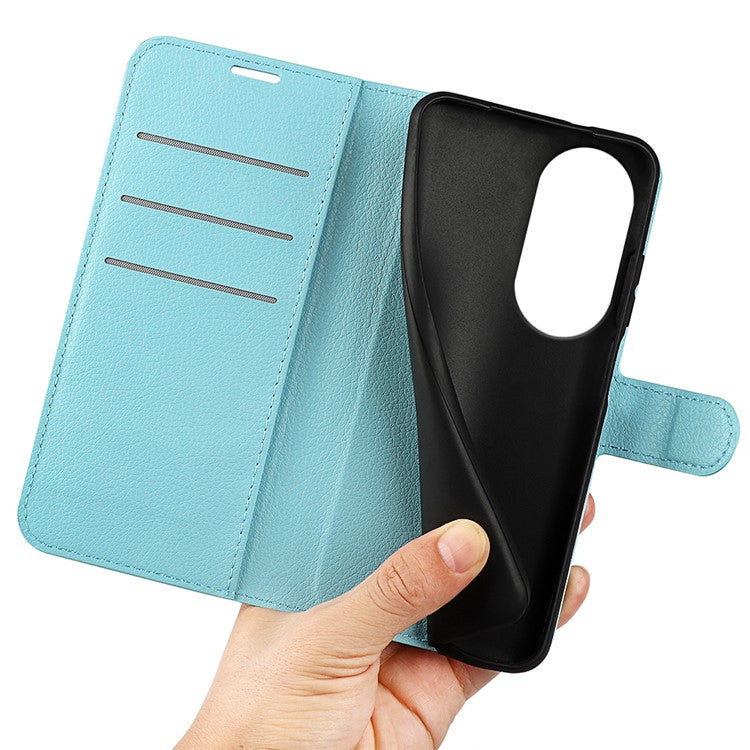 Litchi Texture PU Leather Phone Cover for Oppo Reno10 5G (Global) Wallet Stand Protective Phone Case - Blue