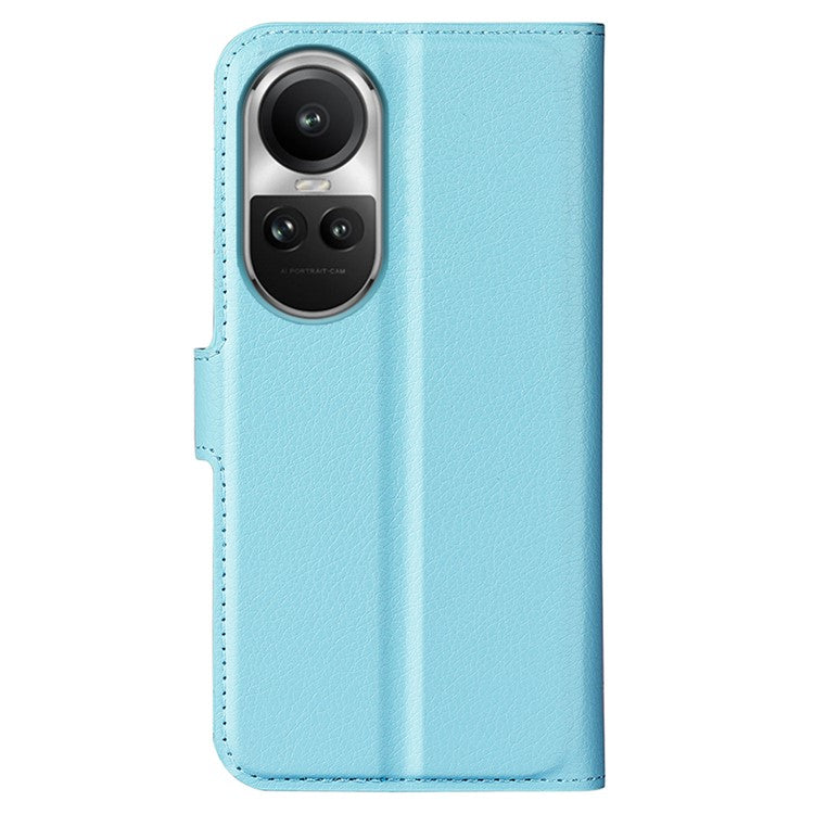 Litchi Texture PU Leather Phone Cover for Oppo Reno10 5G (Global) Wallet Stand Protective Phone Case - Blue