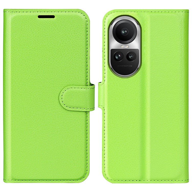 Litchi Texture PU Leather Phone Cover for Oppo Reno10 5G (Global) Wallet Stand Protective Phone Case - Green