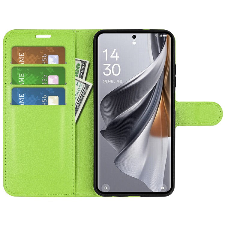 Litchi Texture PU Leather Phone Cover for Oppo Reno10 5G (Global) Wallet Stand Protective Phone Case - Green