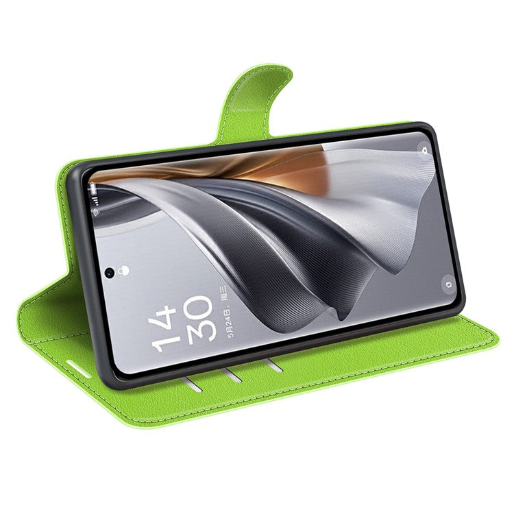 Litchi Texture PU Leather Phone Cover for Oppo Reno10 5G (Global) Wallet Stand Protective Phone Case - Green