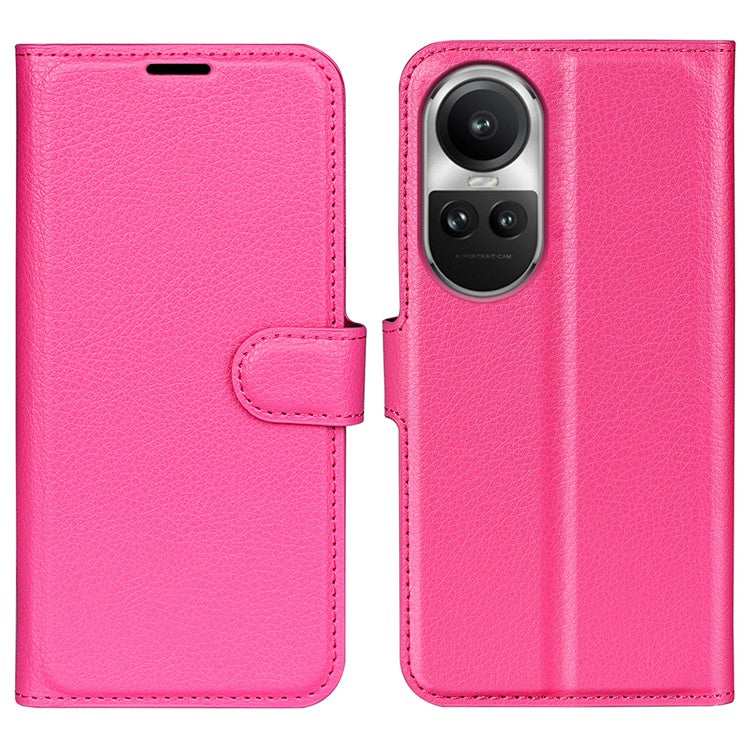 Litchi Texture PU Leather Phone Cover for Oppo Reno10 5G (Global) Wallet Stand Protective Phone Case - Rose