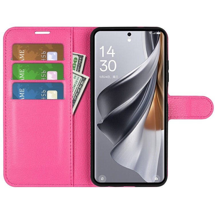 Litchi Texture PU Leather Phone Cover for Oppo Reno10 5G (Global) Wallet Stand Protective Phone Case - Rose